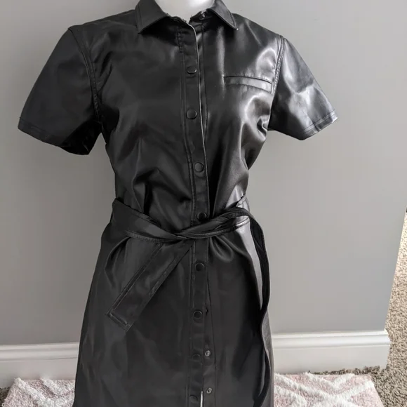 chinese dress ladies H&M Divided Black Faux Leather Belted Dress- Size XL
